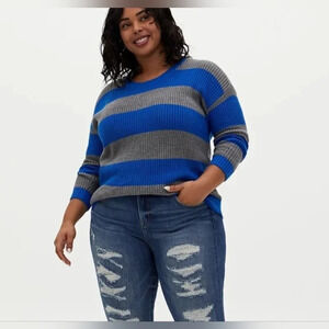 Torrid grey striped pointelle sweater chunky knit stretch cozy size 0(large)